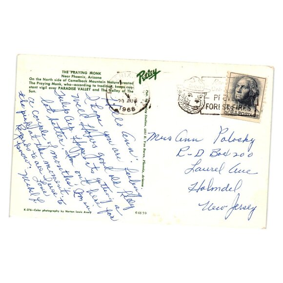 Praying Monk Postcard Vintage 1960s Camelback Mountain Arizona Scenic Trail - Picture 2 of 2